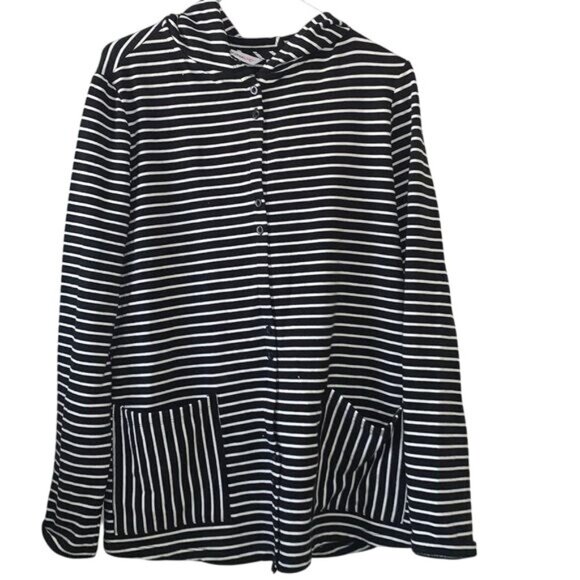 Isaac Mizrahi Live! Tops - Isaac Mizrahi Live! Black & White Striped Cardigan With Pockets Made In Vietnam